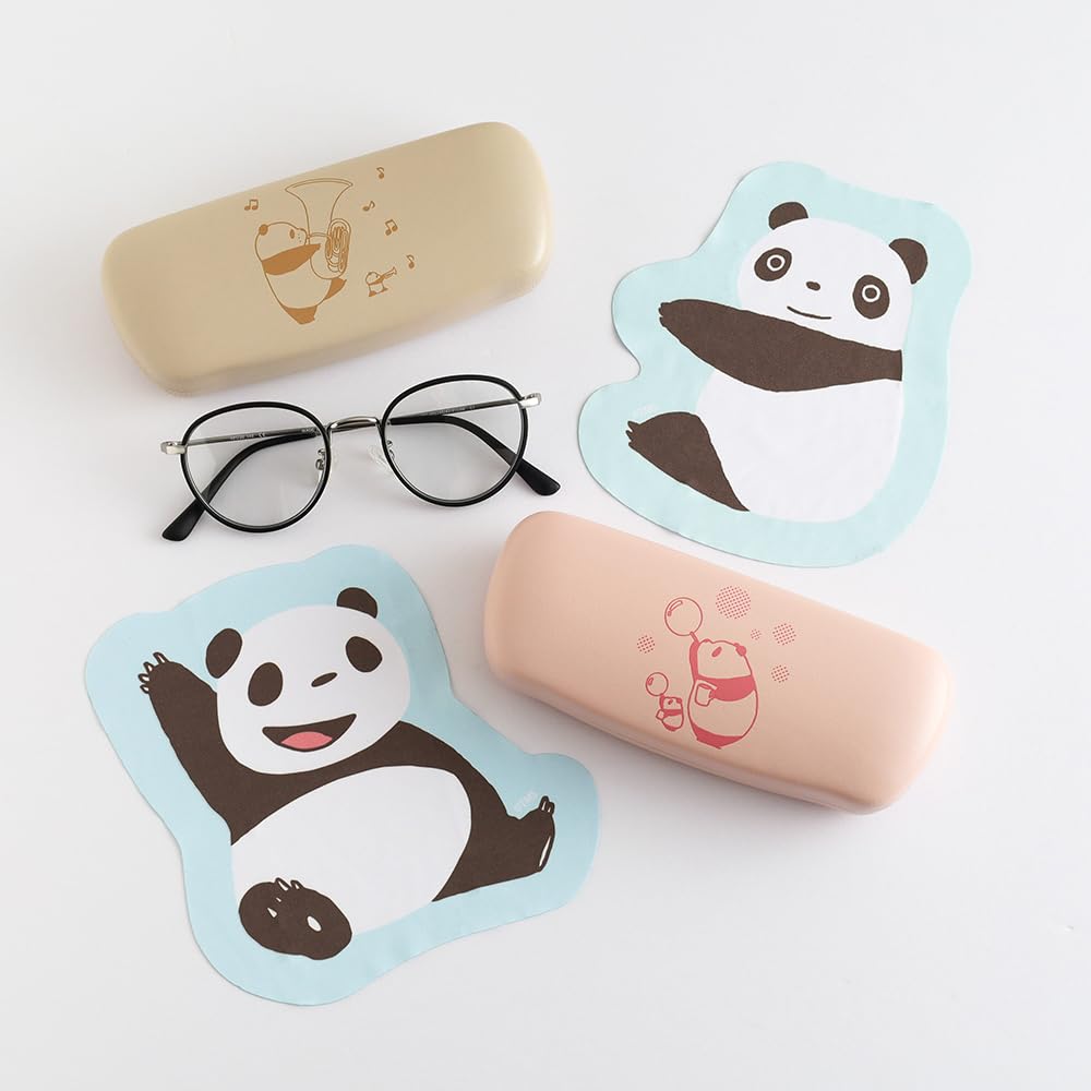 Overglad Panda and Little Panda Eyeglass Case Cloth & Set, Beige, PNN-118
