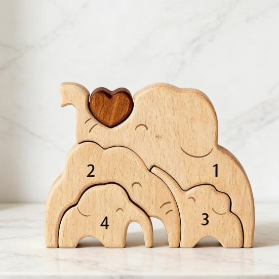 Holz Elefantenfamilie Puzzle Personalisiert 2/3/4/5 Familiennamen Elefanten Skulptur für Einweihungsdekor Weihnachten Muttertag Vatertag Geschenke