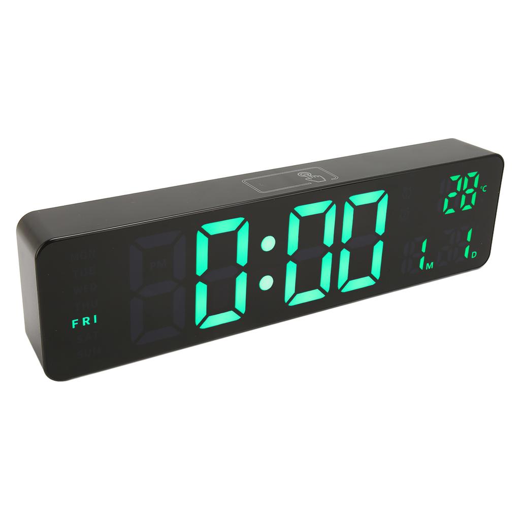 Digital Alarm Clock 10in 12/24H Temperature Display Battery Powered Quiet Green Backlit LED Clock