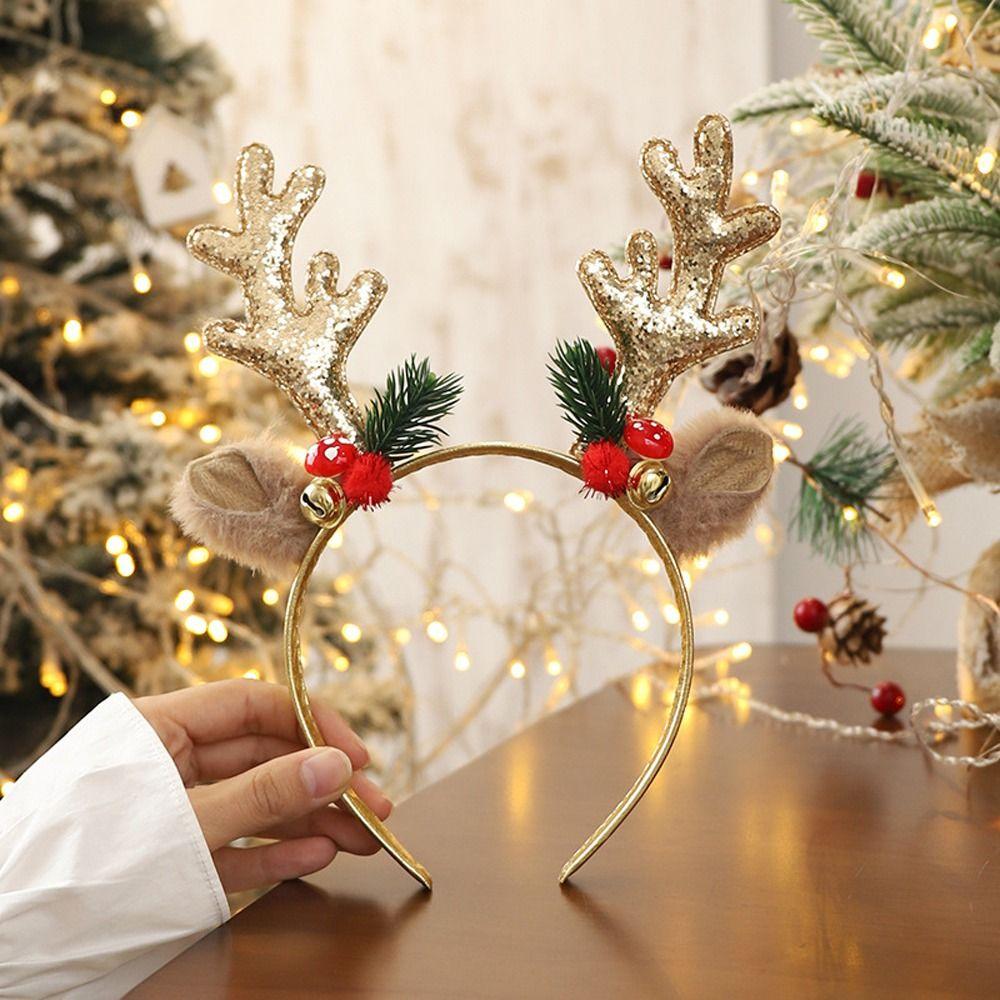 Sequins Plush Mushroom Bell Korean Style Hairbands Women Hair Hoops Elk Antler Christmas Headbands