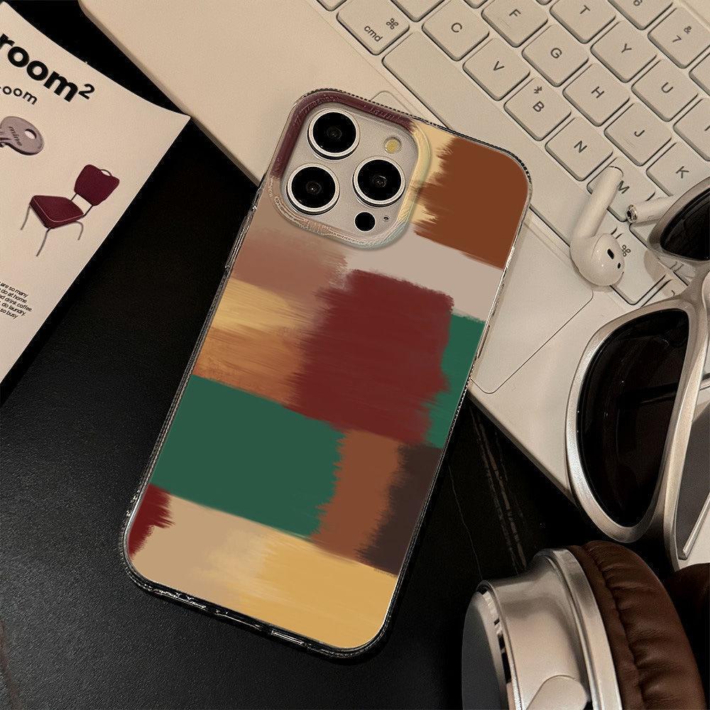 Retro contrasting splicing 14/13 large hole 15 suitable for iPhone17promax Apple 16IMD feather yarn mobile phone case