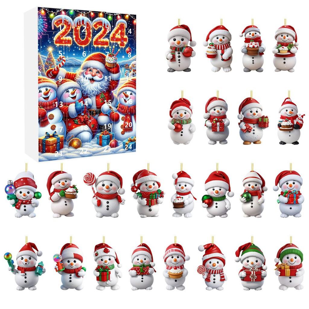 Christmas Calendar Advent Blind Box Toy Cute Snowman Decorative Pendant Acrylic