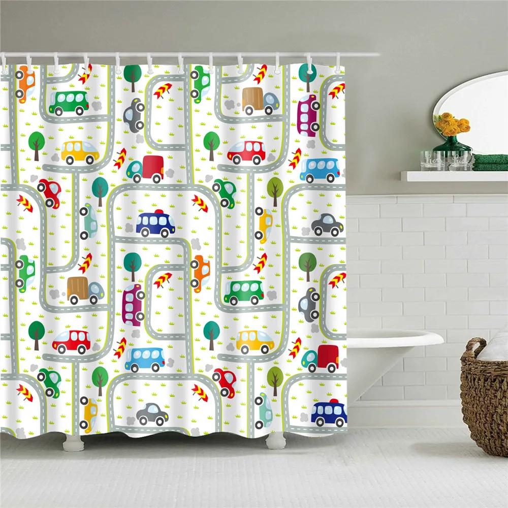 Waterproof Conch Starfish Blue Sea Beach Printing Bathroom Shower Curtains English Letter Bath Screen Door Curtain With Hooks