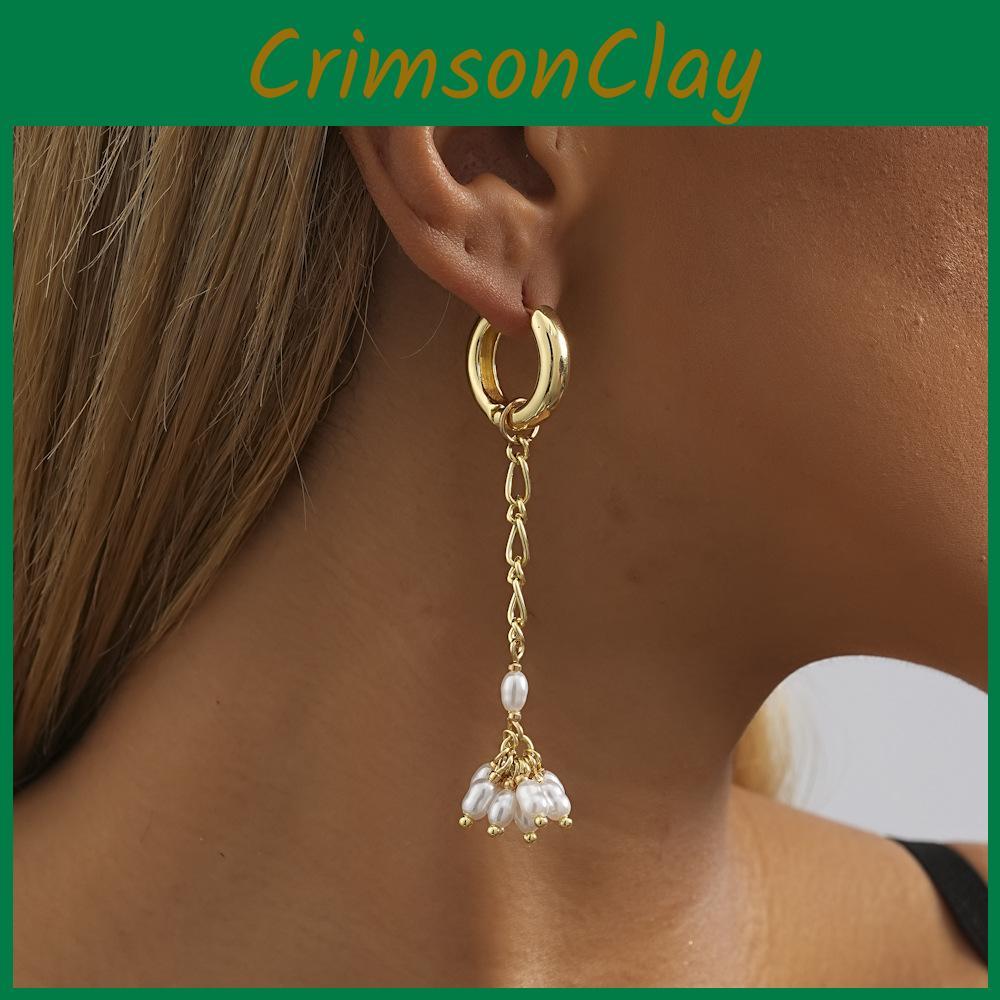 Asymmetrical Modern Pearl Earrings For Women Gold Plated Design Geometric