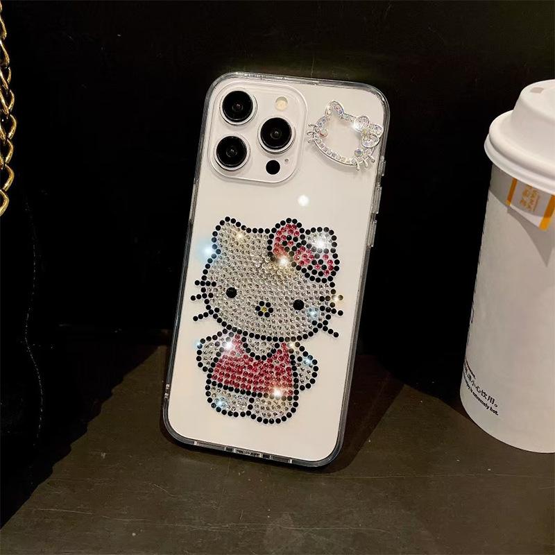 

Applicable To Iphone17Pro Rhinestone Kt Cat Mobile Phone Case Apple 16 Advanced Sense 15Promax Transparent Luxury Women iPhone 7/8/SE 2020