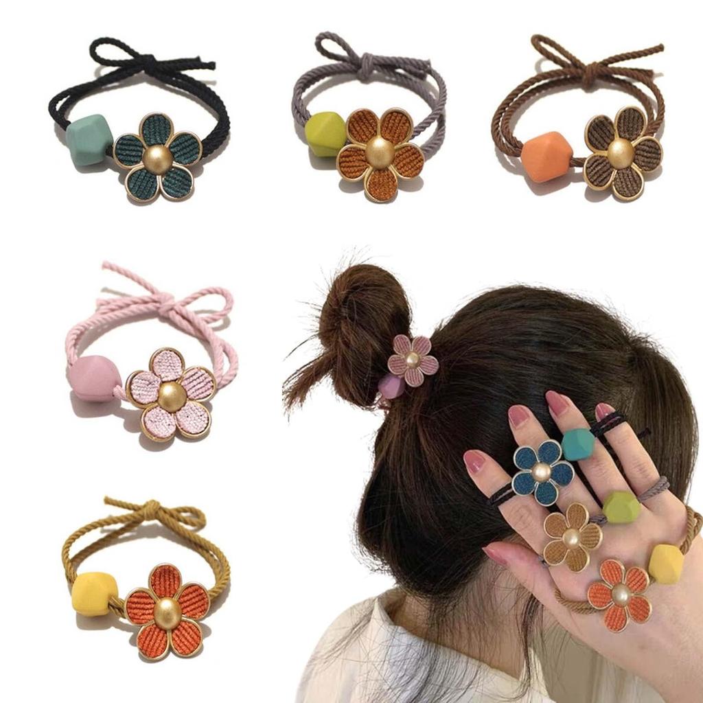 Melodio 5Pcs Hair Ties, Hair Bands Flower, Hair Holder, Rubber Band, Headband, Ring Rubber, Eternal Flower, Hair Accessories for Women & Girls