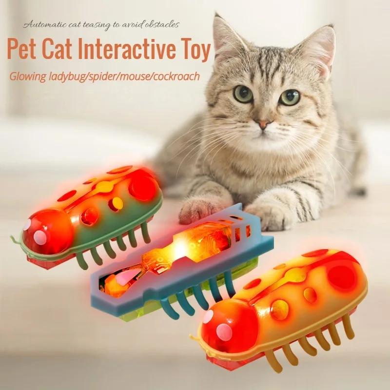 Haustier Katze Spielzeug Interaktiv Mini Elektrisch Leuchtender Käfer Spielzeug Katzen Flucht Hindernis Automatisches Umklappspielzeug Batteriebetrieben Vibration Käfer Dekoration