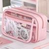 Multi-layer Transparent Pen Bag Zipper Stationery Box Transparent Pencil case  School