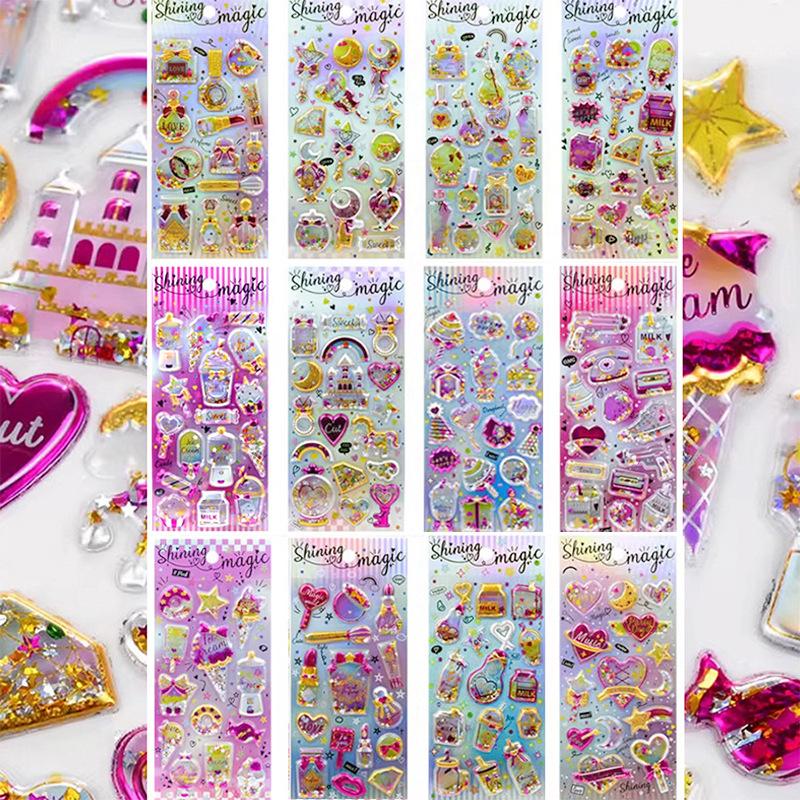 Cute Children's Stickers-Shiny Shaker Stickers for Girls Gold Foil Decoration Crystal Gem Stickers