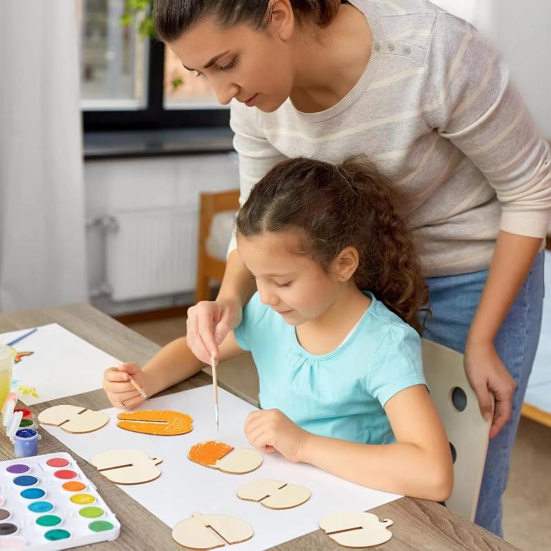 DIY Autumn 3D Pumpkin Wooden Craft Kit Unfinished Wood Pieces for Coloring To Create Pumpkin Silhouette Decorations (8 Pieces)