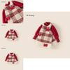 Red Top Bowknot Checkered Vest Skirt Christmas Set Children Autumn Clothing For Ages 3 To 8