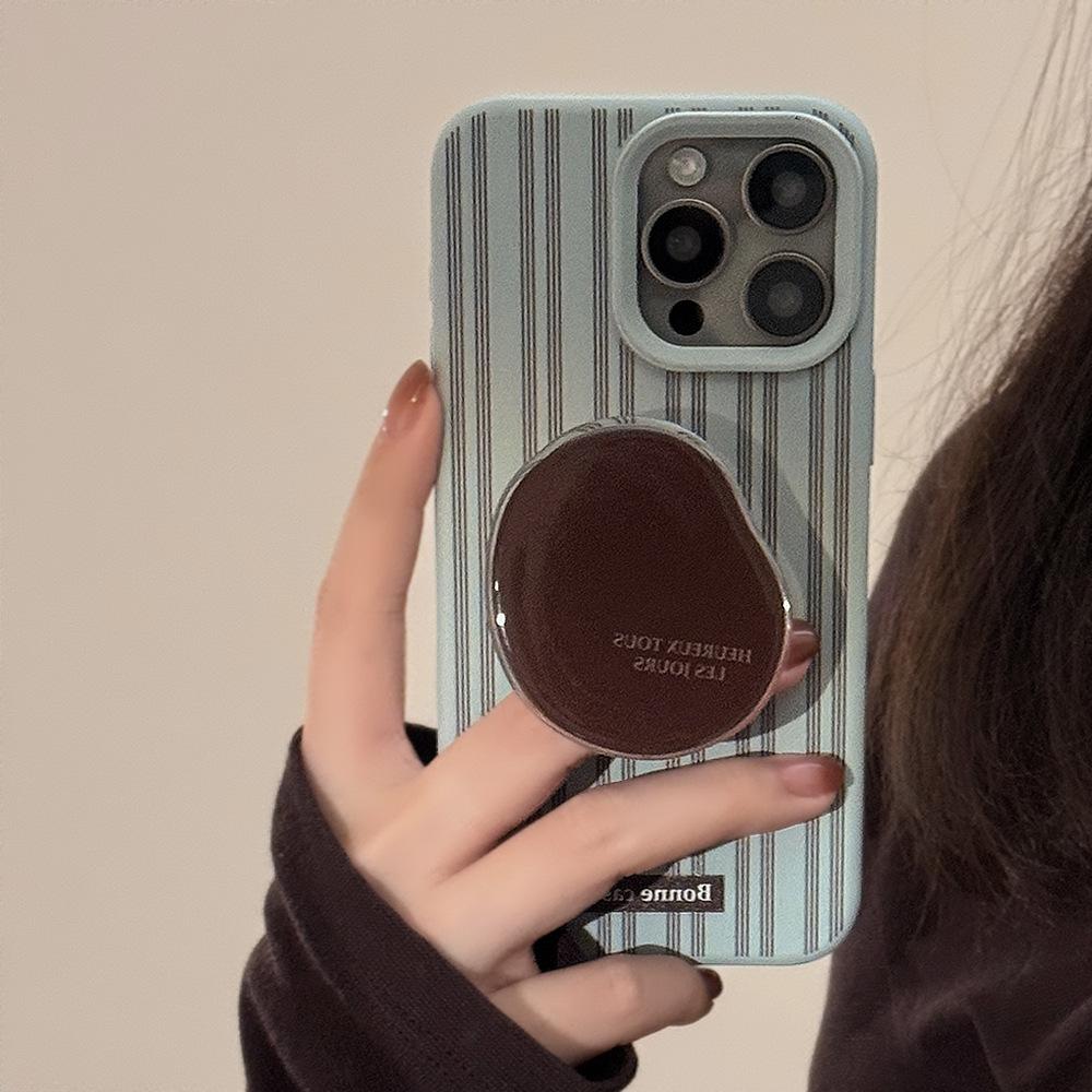 Premium Striped IPhone 16 Case, Retro Brown Stand for Apple 17, IPhone 15 Pro Max, Compatible with Multiple IPhone Models