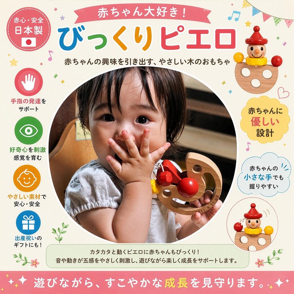 Surprise Clown - Japan Good Toy Award Winner (A Fun Wooden Toy That Can Also Be Used As a Pacifier or Teether!) Wood Education - Recommended As a Baby