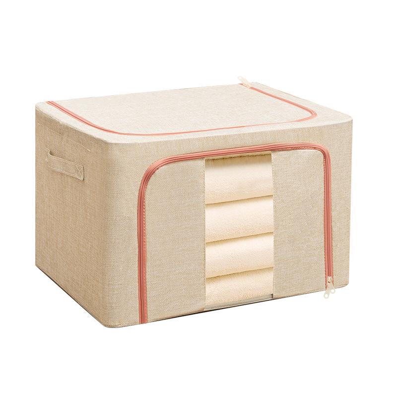 Cotton Linen Foldable Storage Box with Steel Frame - Large Capacity Clothes Organizer