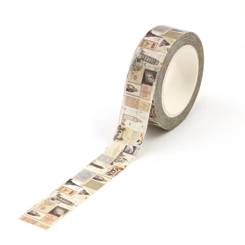1PC. 10M Decorative Rero Kraft English Script Stamps Map Washi Tape Adhesive Stickers Masking Tape Cute Journaling Stationery