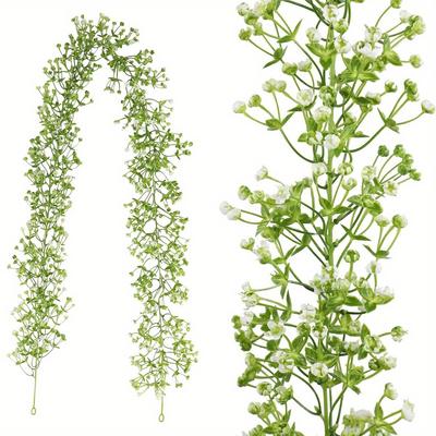 2 Pack Artificial Gypsophila Garland, Faux Baby Breath Flowers Bud Vine, Hanging Wall Greenery Rattan for Wedding Arch Party Home Decor