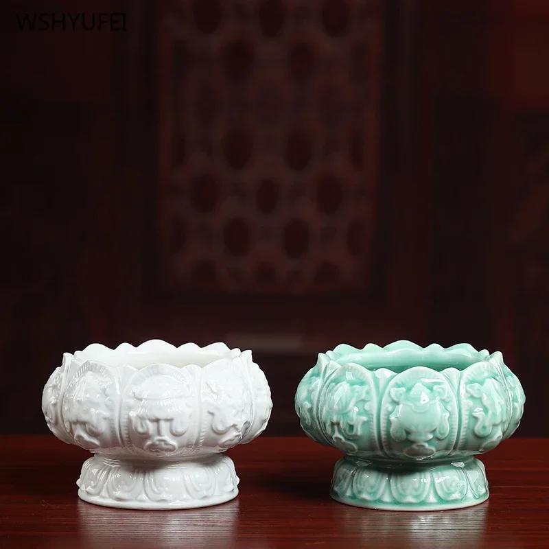 1PCS White Porcelain Incense Burner Ornament for Home Indoor Eight Auspicious Offerings and Buddhist Supplies Candlestick holder