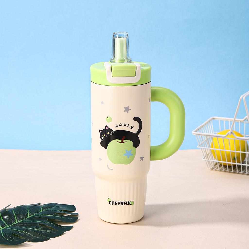 Children's Thermos Cup 111 Stainless Steel Straw Cup Cartoon Student Water Cup Portable Large-capacity Bingba Cup