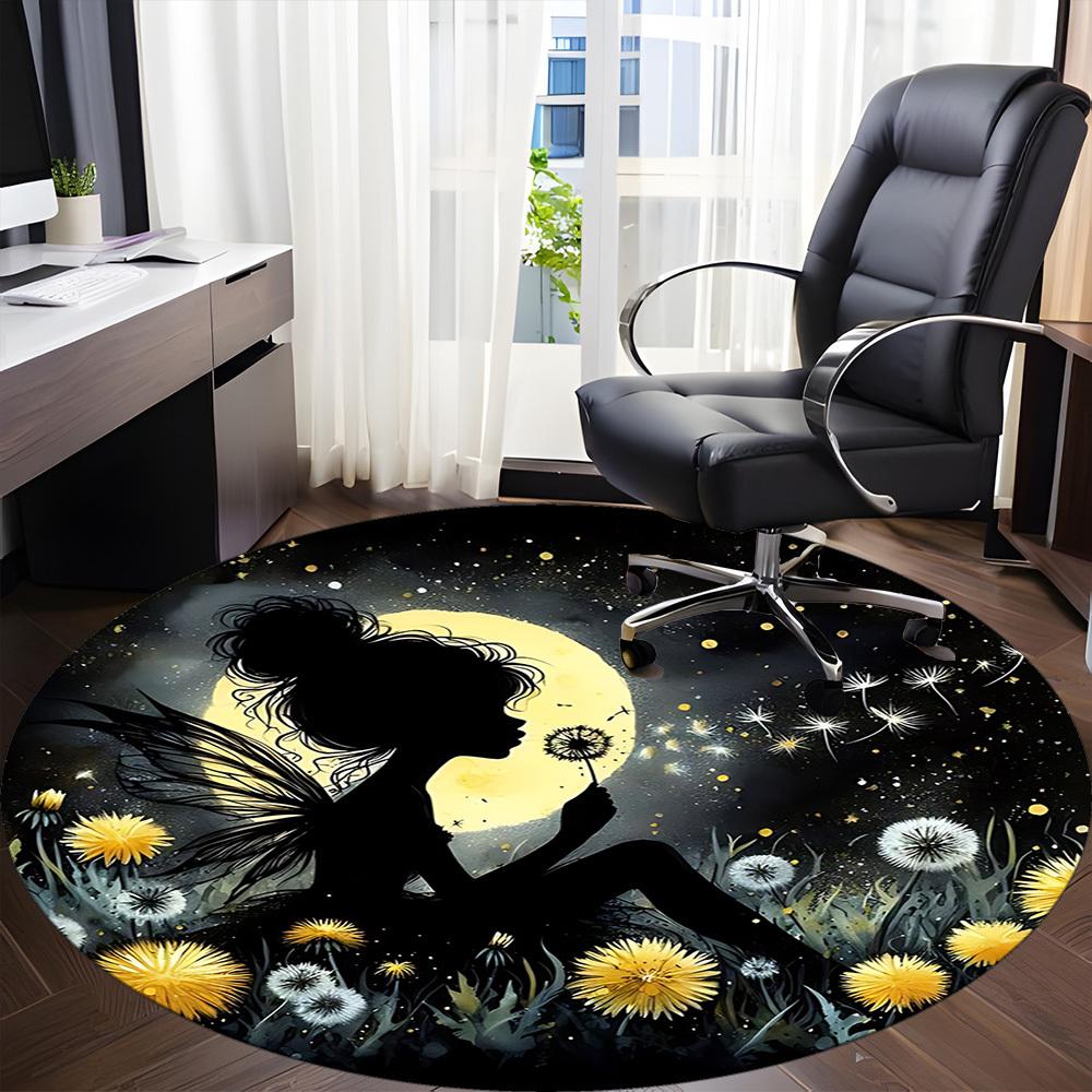 1pc Fairy Dandelion Office Round Area Rug,  Mat Suitable ForOffice, Under Office Chairs Bedroom Living Room Home Decor, Room Deco