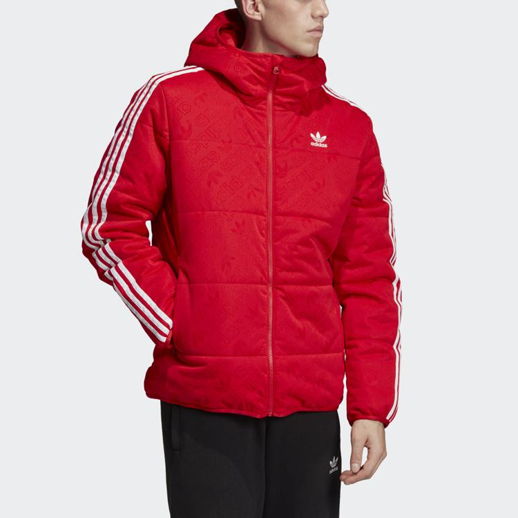 Adidas Originals Trefoil Three-Stripe Warm Sports Hooded Cotton Jacket Winter Edition Men Outerwear Crimson ED5831