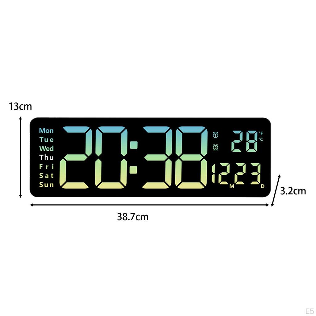 16inch Desk Digital Clock LED Alarm Remote Control Day of Week Large Display