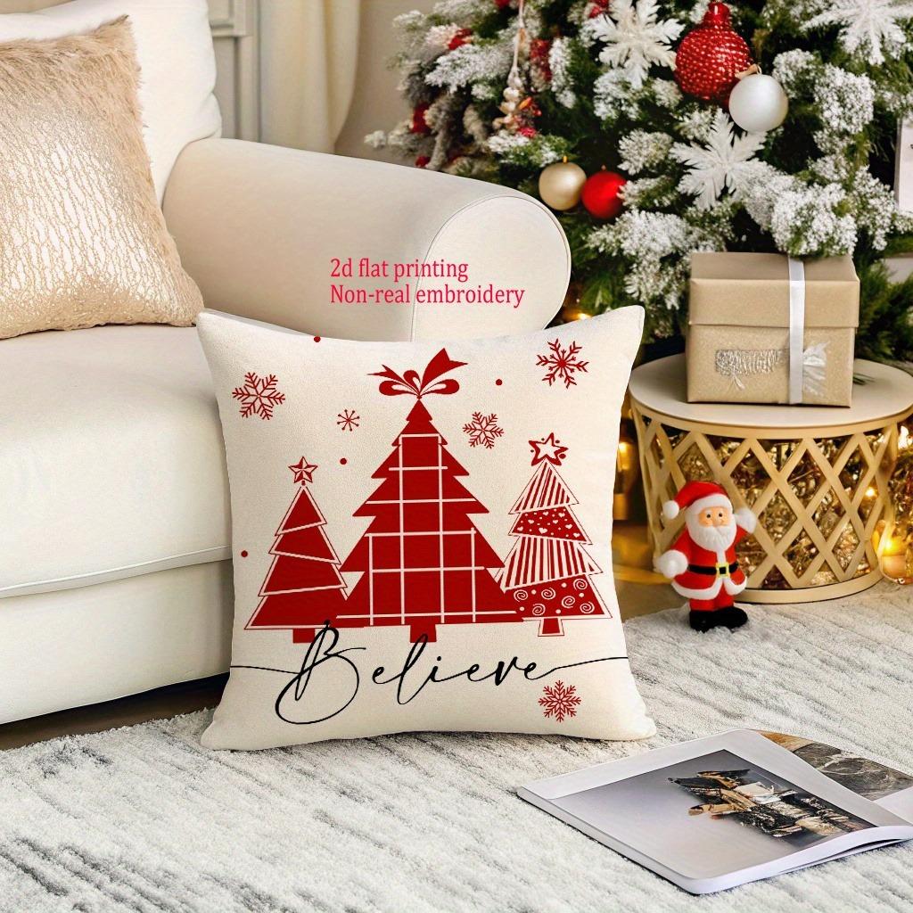 Fundas De Almohada 'Believe' Con Estampado De Rbol De Navidad Para Decoracin Navideña Acogedora, Funda De Cojín Para Sof
