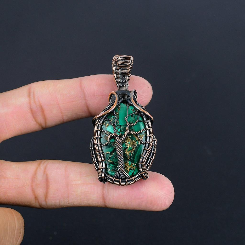 Copper Malachite Jewelry, 999 Copper Wire Wrapped Pendant Handmade Gemstone Jewelry, Gifts For Wife Brand New Pendant