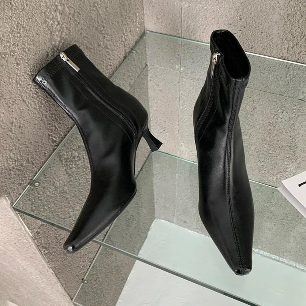 Bequeme Weiche Leder Spitze Damen Knöchelhohe Stiefel Dünne Niedrige Absätze Damenschuhe Stiefeletten Größe 35-42