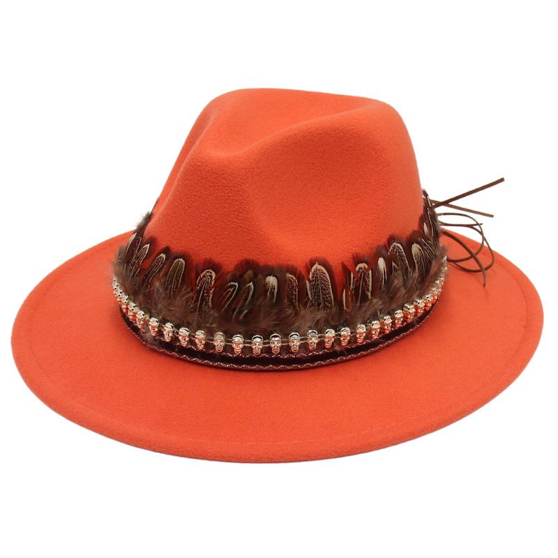 Indisk Amerikansk Stil Hög Hatt Liten Skalle Hip Hop Jazzhatt Europeisk Och Amerikansk Stil Stor Brätte Fjäder Accessoarer Filthatt