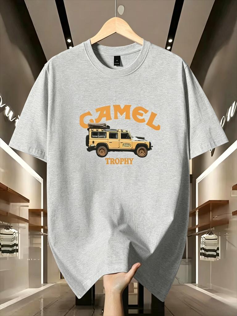 2026 New Round Neck T Shirts Fashion Casual Loose Fit Tops With Vintage Retro Pattern Printed Breathable Daily Wear Basic