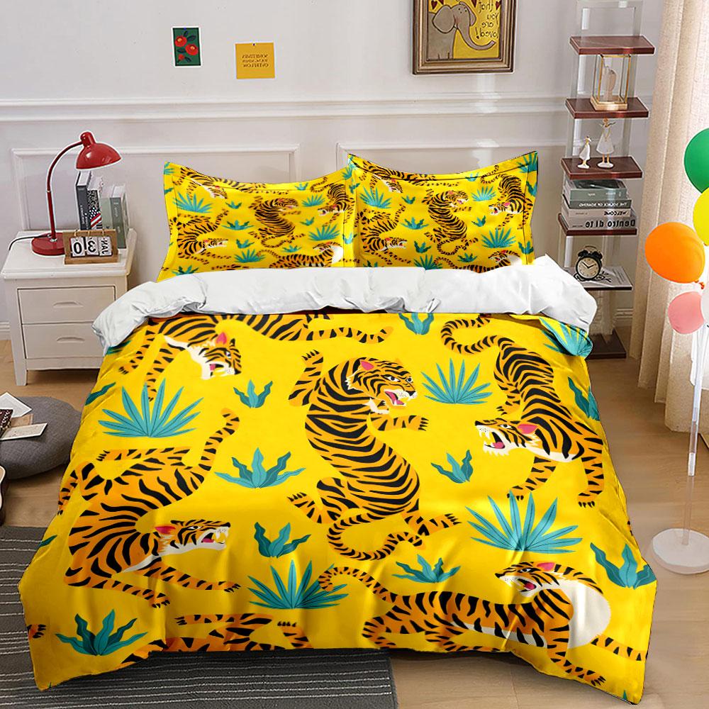 Grosstor Unisex Wild Tiger Pattern Decor Set Kid's And Adults' Bedroom Decor, Exquisite Three-Piece Bedding Set Gift