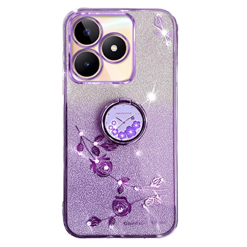 

KADEM For Realme C53 (Global)/C53 (India)/C51/Narzo N53 4G Case Glitter Flower Pattern TPU Cover with Ring Kickstand Purple