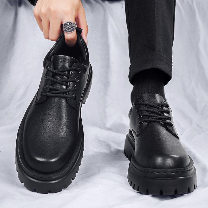 Fashion Black thick soled men's leather shoes Retro minimalist versatile design style Office Fashion Party Adult classic luxury shoes