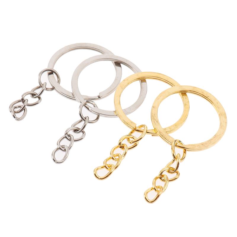 20 Pcs/Lot 28Mm Length Key Gold Silver Chains Key Ring Round Keychain