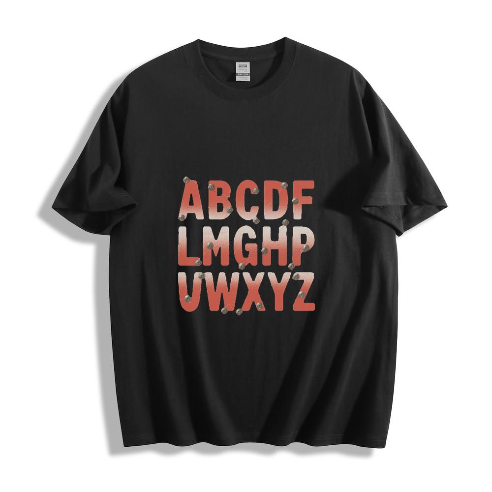 Rivet-Detailed Red Gradient Alphabet Graphic T-Shirt