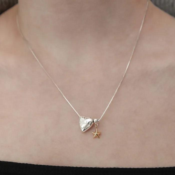 (Silver 925) Chocolat Heart Star Dangle Necklace NZ2162
