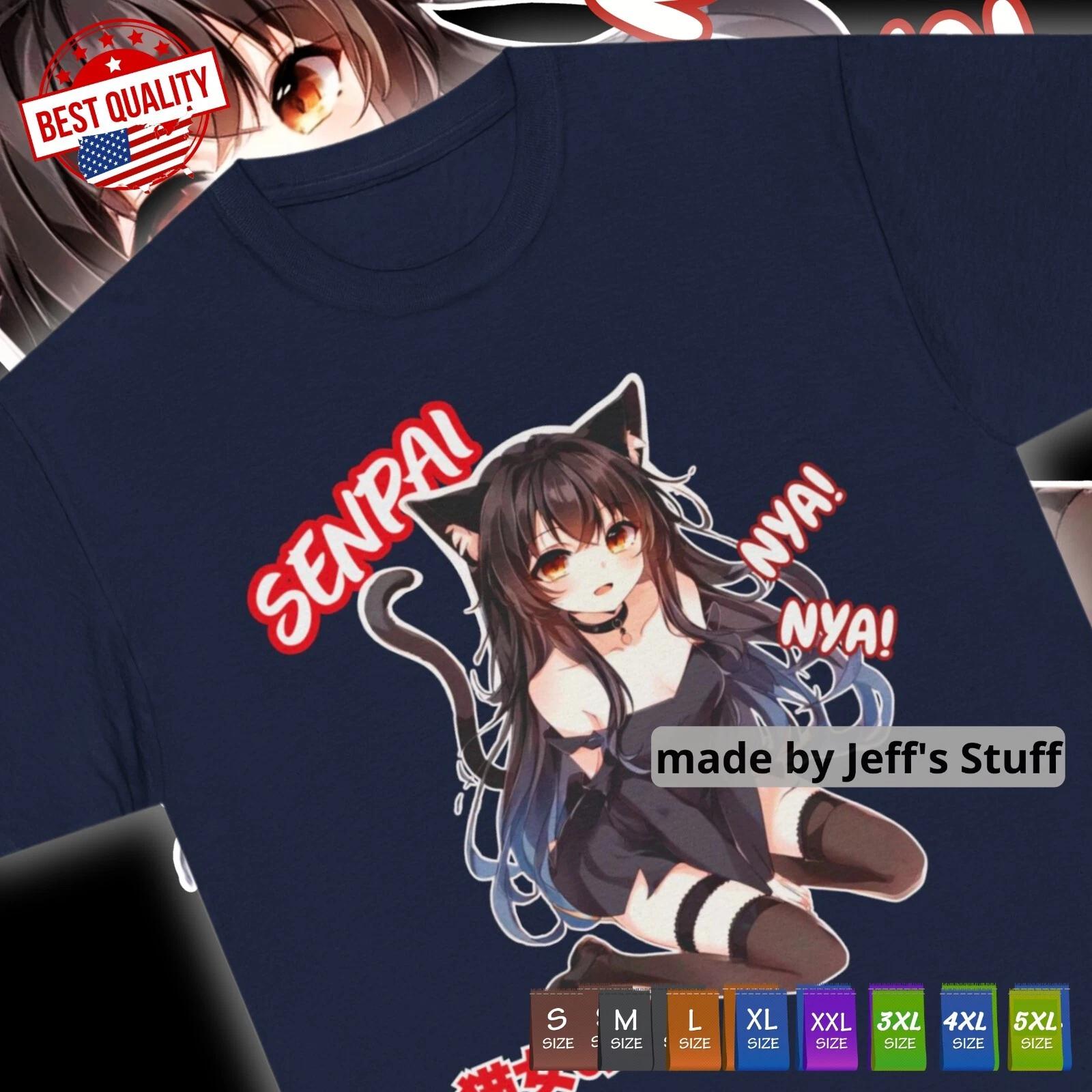 Kawaii Cat Neko T Shirt Waifu Nya Tee Manga Anime Japanese Kawaii Otaku Cosplay 4XL