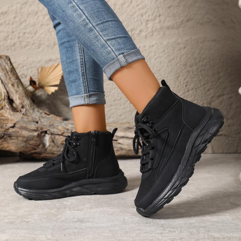 Casual Solid Lace Up Decoration Non Slip Hiking Shoes Women 2025 Autumn Round Toe Thick Bottom Sneakers Soft Sole Sports Shoes