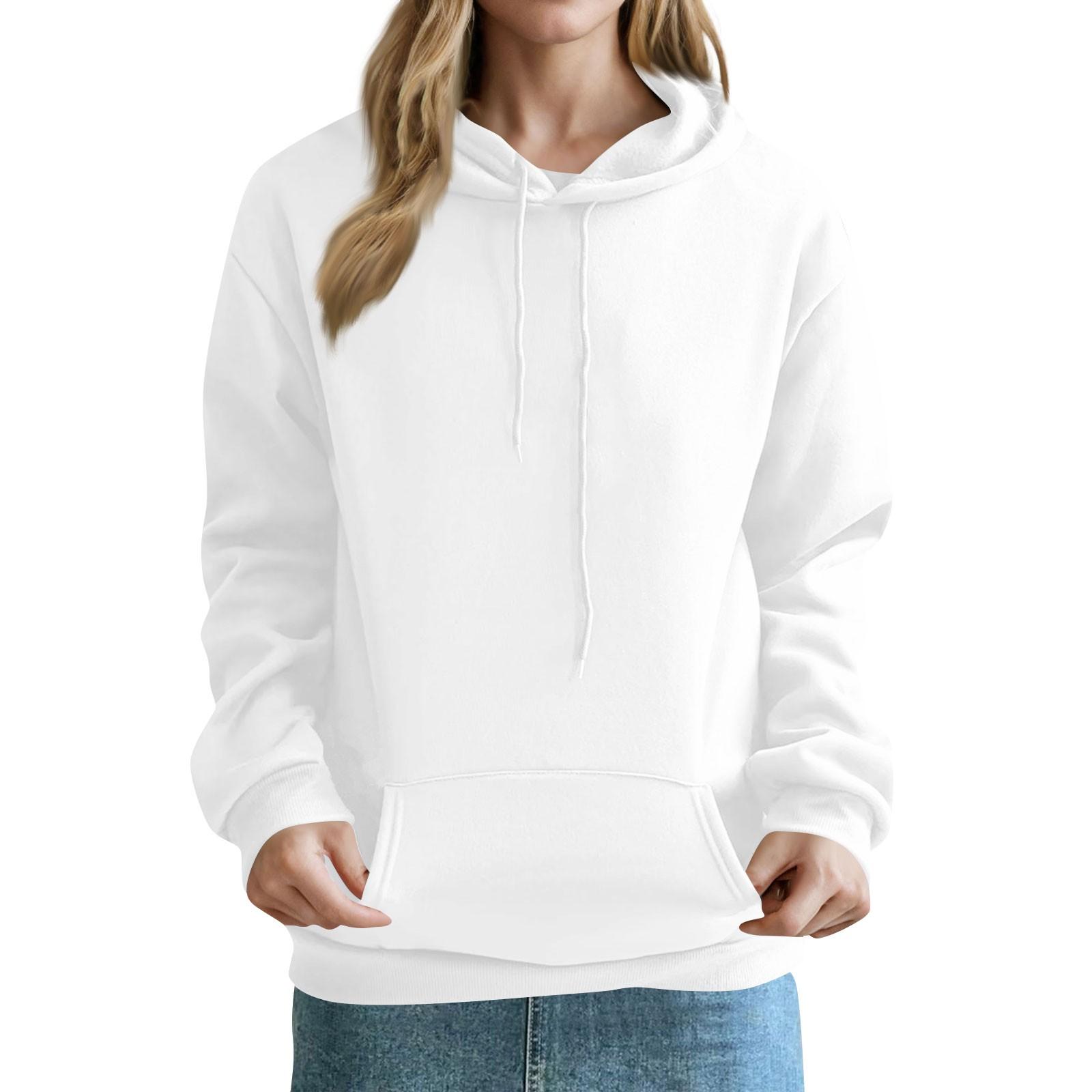 

Women s Fashion Solid Color Sweatshirt Loose Casual Hooded Sweatshirt XXL білий