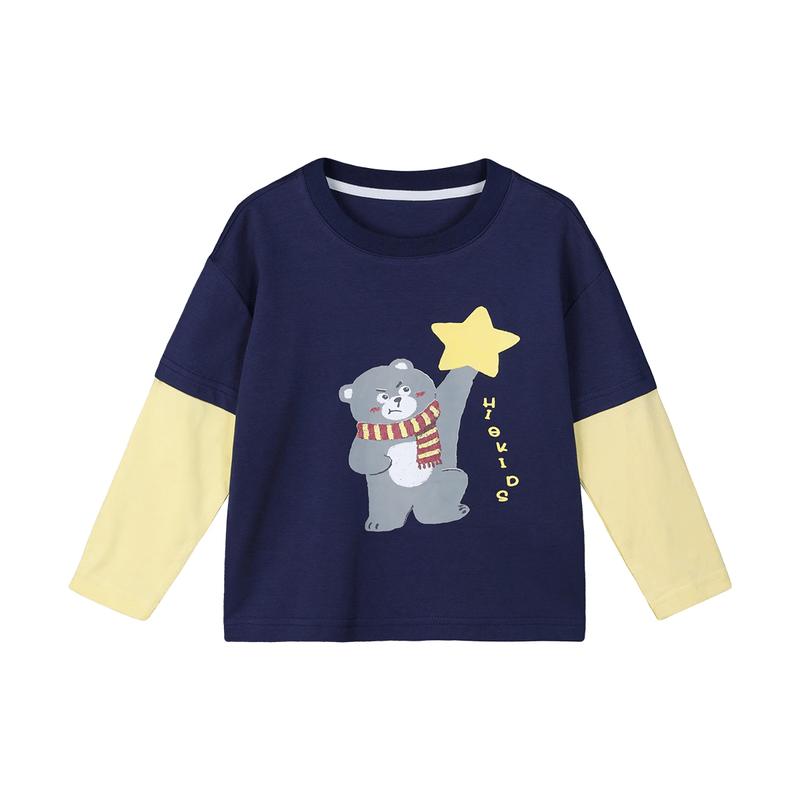 LUSON Boys' Long Sleeve Faux-Layered Cartoon Print T-Shirt