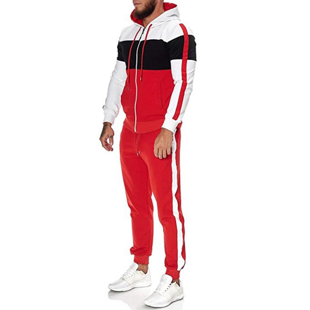 Men's fashion leisure color Patchwork sports fitness Hoodies pants suit