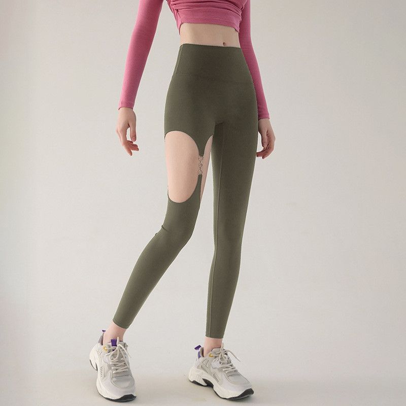 

Wei Miao Sexy Metal Buckle Cut Out Yoga Pants Women s Skinny Hip Raise Fitness Pants High Elastic Training Pant Fashion Green M