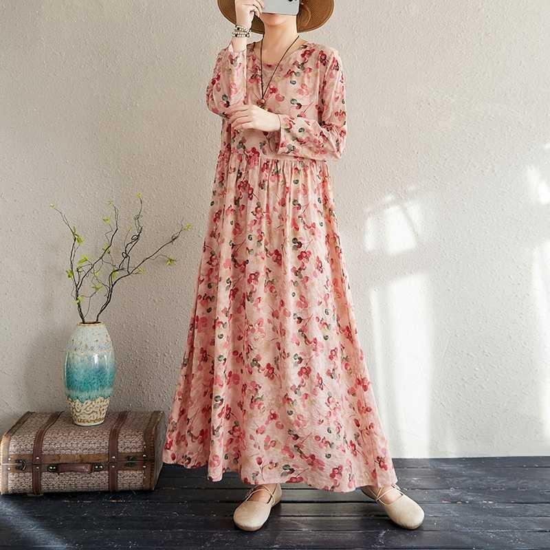 Vacation Style Travel Round Neck Vintage Long Flesh Covering Dresses