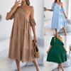 2026 Spring Summer Women's Off Shoulder Short Sleeved Ruffled Hem Long Skirt S-XL