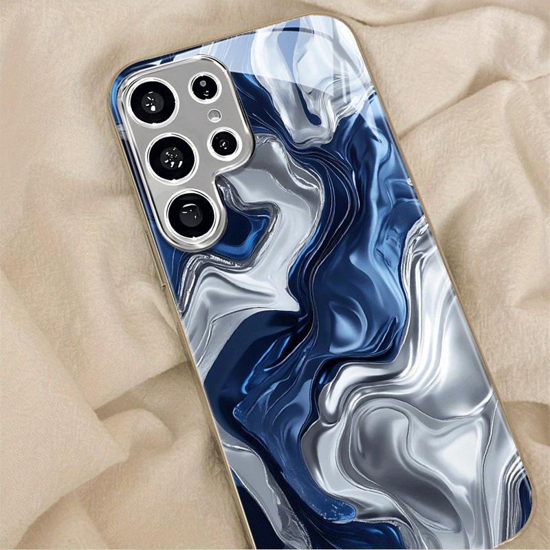 High-end blue and white electroplated silver Phone Case for Samsung Galaxy S26 S25 S24 S23 S22 S20 FE Ultra Plus anti drop Cover