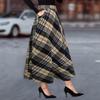 Womens Black White Plaid Wool Blend Midi Skirt With Large Pockets A-Line Office Wear Daily Commute