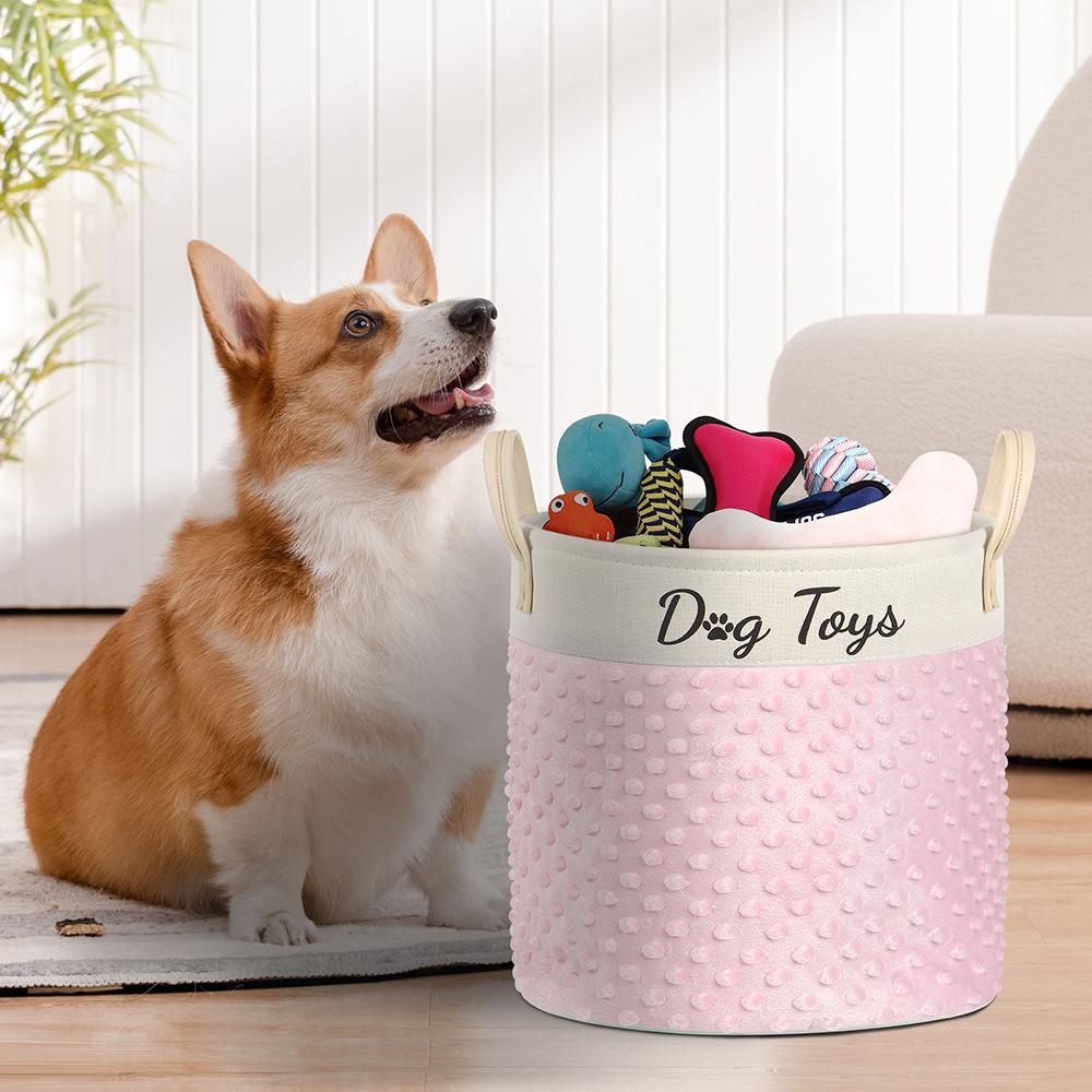 

Fashion Dog Toy Storage Basket Foldable Dog Canvas Bag Paw Print Pet Toys Clothes Storage Box Dog Cat Accessories Pet Supplies 30x30cm рожевий