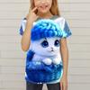 Nové kreslené tričko s 3D potiskem, dětské s krátkým rukávem pro dívky, letní volné ležérní topy