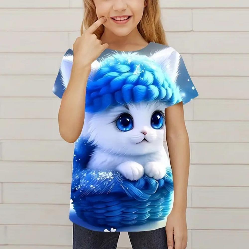 New Cartoon Doll 3D Printing T-shirt Children's Short-sleeved Girls Summer Loose Casual Tops