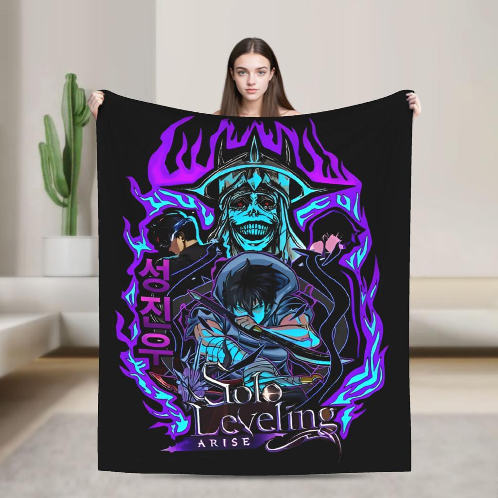 Solo Leveling Sung Jin Woo Wool Blankets Knight Killer Anime Fashion Throw Blanket for Bedspread 150*125cm Lightweight